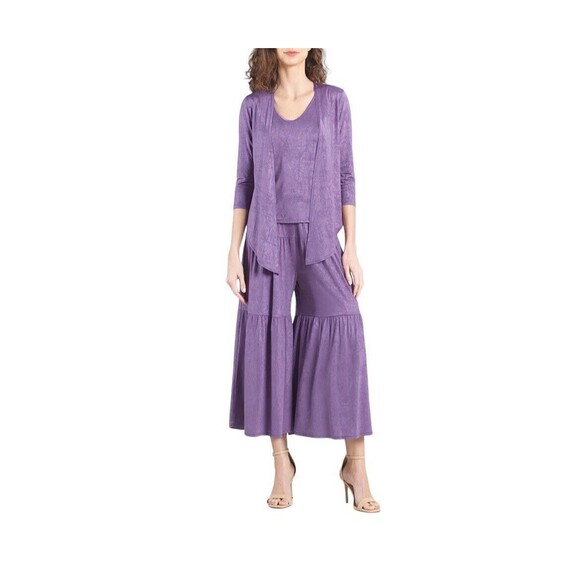 Clara Sun Woo Crushed Purple Fabric 3pc Plus Size 1X Cardigan Tank & Skirt/Pant - Picture 1 of 10